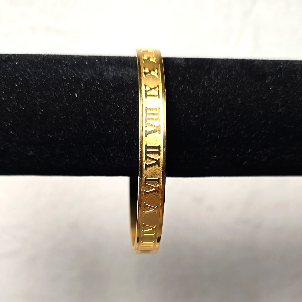 Gold Tone Roman Numeral Bangle